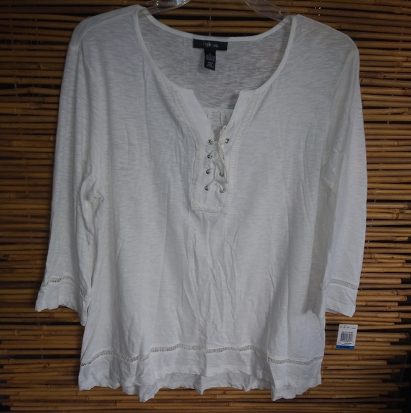 Style & Co. Tops - Style & Co. Winter White Lace Up Top XL Plus
